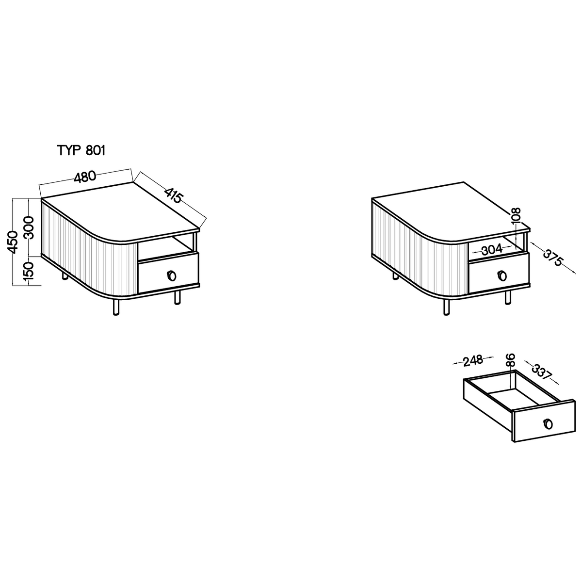 Κομοδίνο Ovelia Δεξιά Φυσικό 48x41.5x45