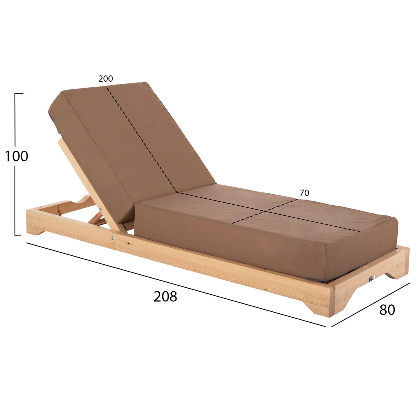 IKARIA LOUNGER WITH PINE LEG IN NATURAL MOCHA TEXTILE WITH 20cm CUSHION