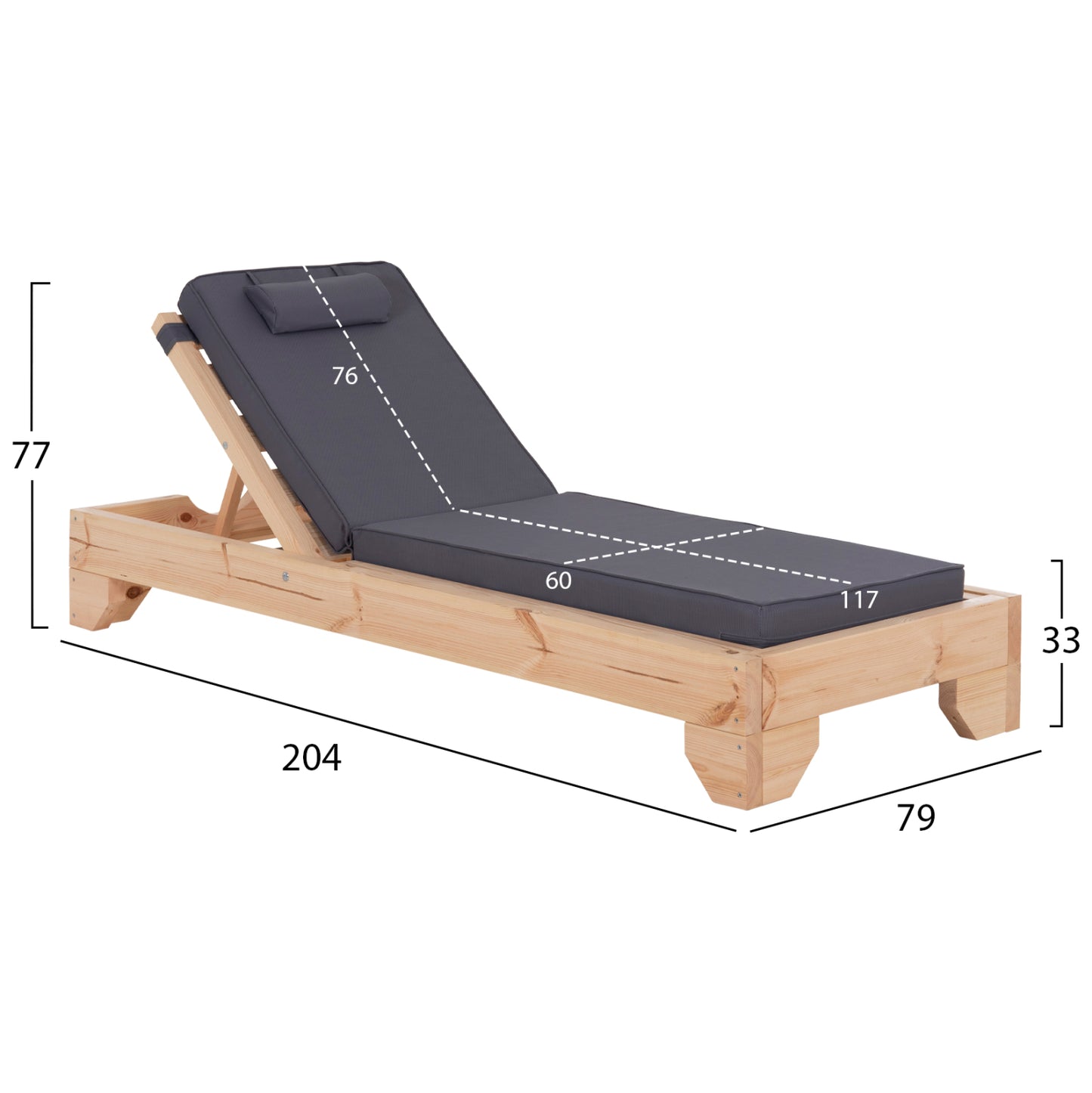 ΞΑΠΛΩΣΤΡΑ ΜΕ ΜΑΞΙΛΑΡΙ ΚΟΡΙΝΟΣ ΞΥΛΟ ΠΕΥΚΟΥ TEXTILENE ΣΕ ΓΚΡΙ 79x204x77