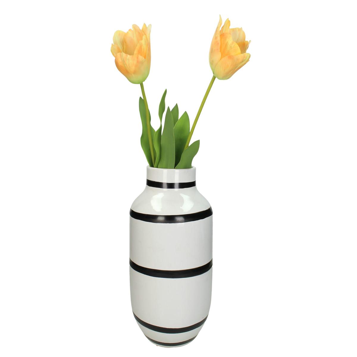 Βάζο με Ρίγες Λευκό Κεραμικό 19.5x19.5x30.5