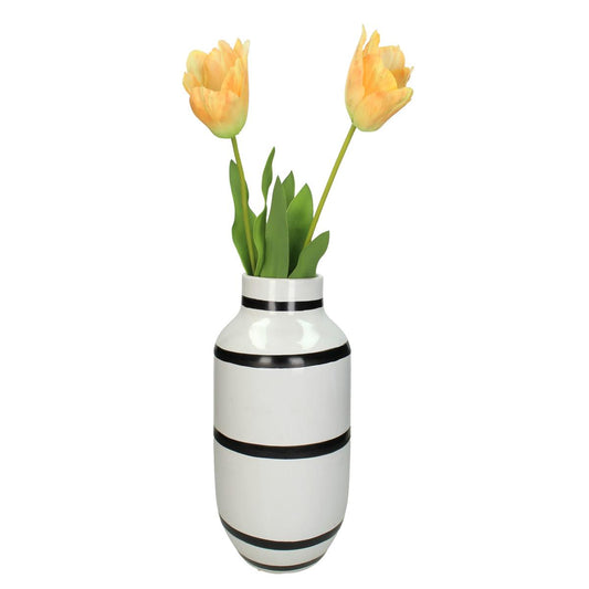 Βάζο με Ρίγες Λευκό Κεραμικό 19.5x19.5x30.5