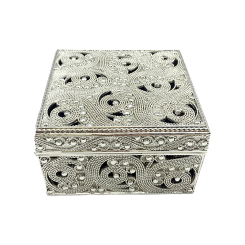 Μπιζουτιέρα Επάργυρη Μεταλλική Ασημί 8x8x5