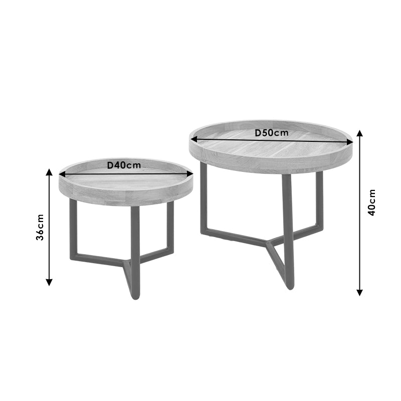 Τραπέζια Σαλονιού Στρογγυλά Ξύλινα/Μεταλλικά Φυσικά/Μαύρα (2 Τεμ.)