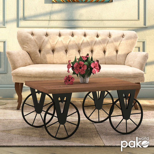 Τραπέζι Σαλονιού με Ρόδες Ξύλινο/Μεταλλικό Καφέ/Μαύρο 85x55x41