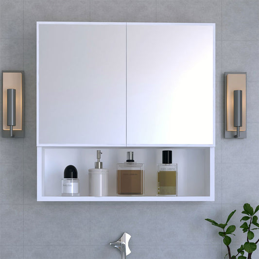 Καθρέπτης Μπάνιου με Ράφι Ξύλινος Λευκός 70x17x70