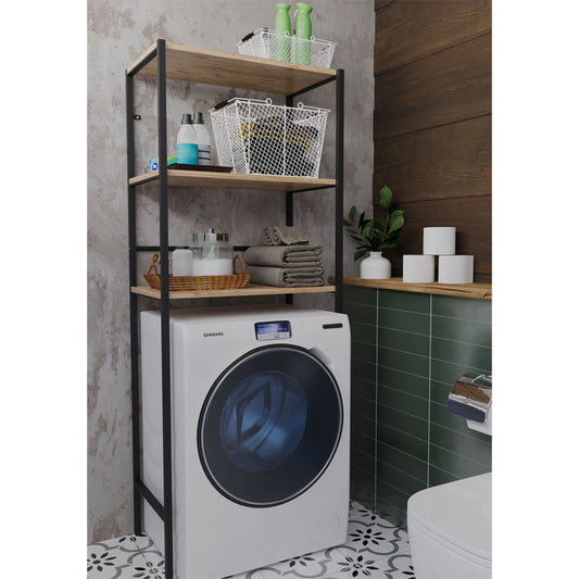 Έπιπλο Πλυντηρίου Zermin Μελαμίνης-Μεταλλικό Φυσικό-Μαύρο 70x25x150