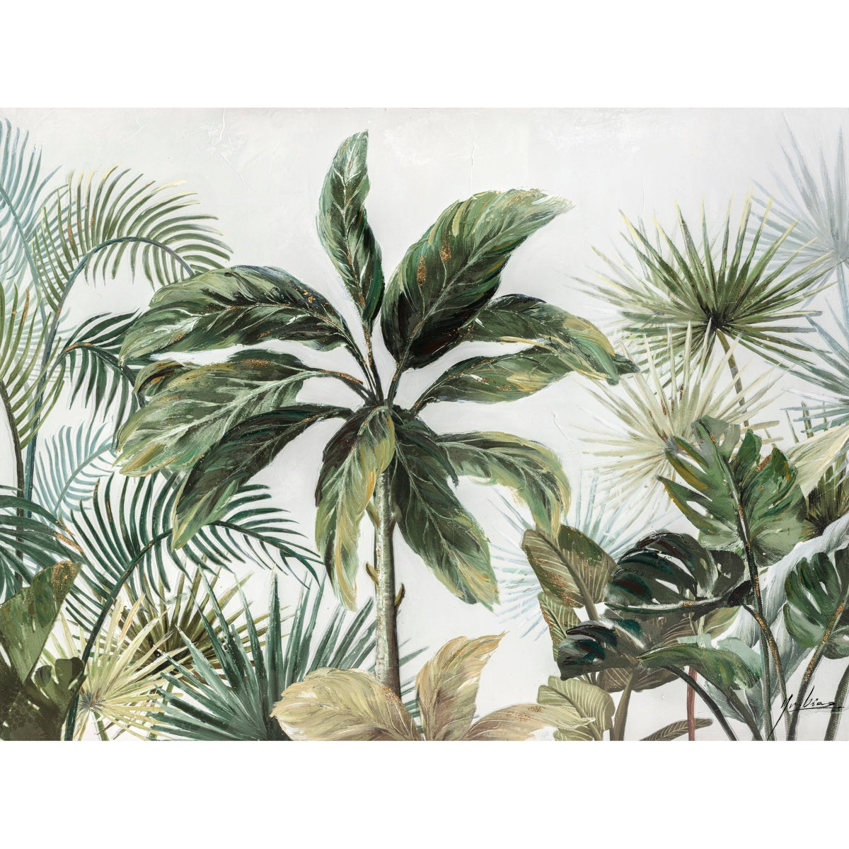 Πίνακας 'Φύλλα' Καμβάς Πράσινος/Μπεζ 120x3x90