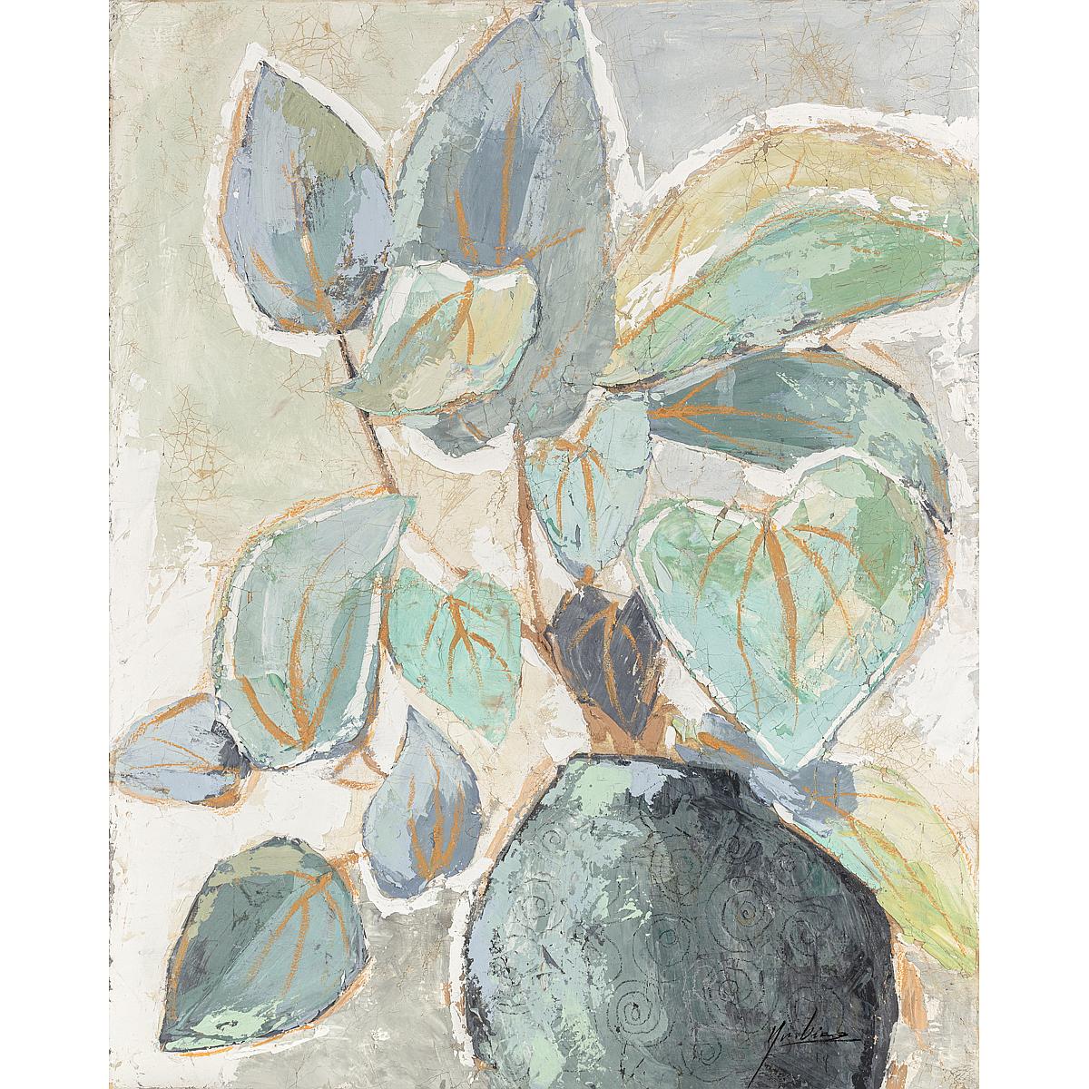 Πίνακας 'Βάζο με Φύλλα' Καμβάς Πράσινος/Μπεζ 50x3x70