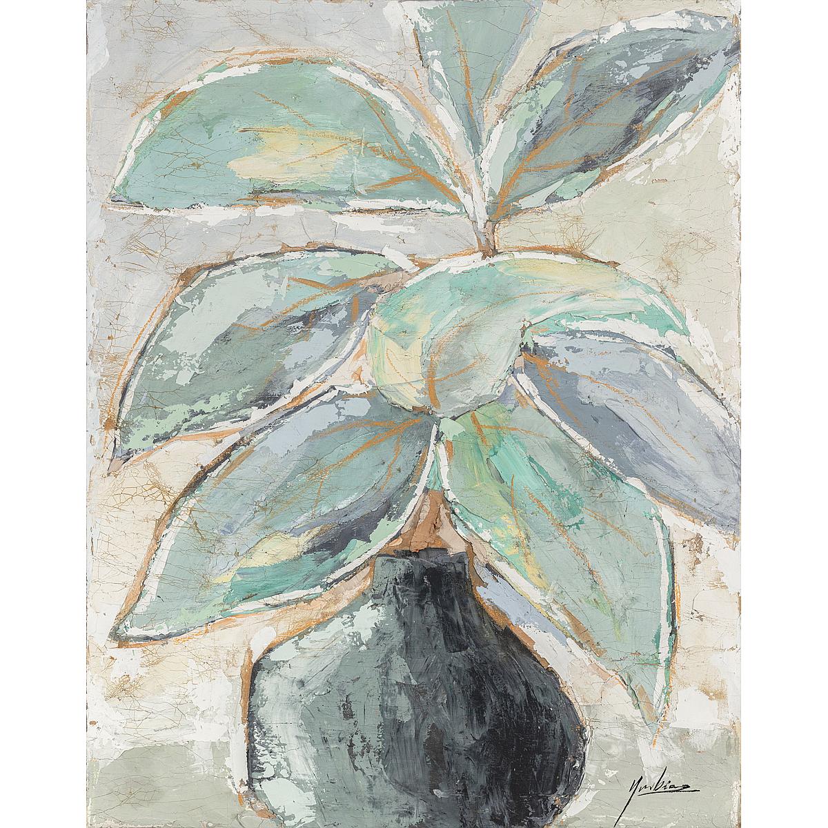 Πίνακας 'Βάζο με Φύλλα' Καμβάς Πράσινος/Μπεζ 50x3x70