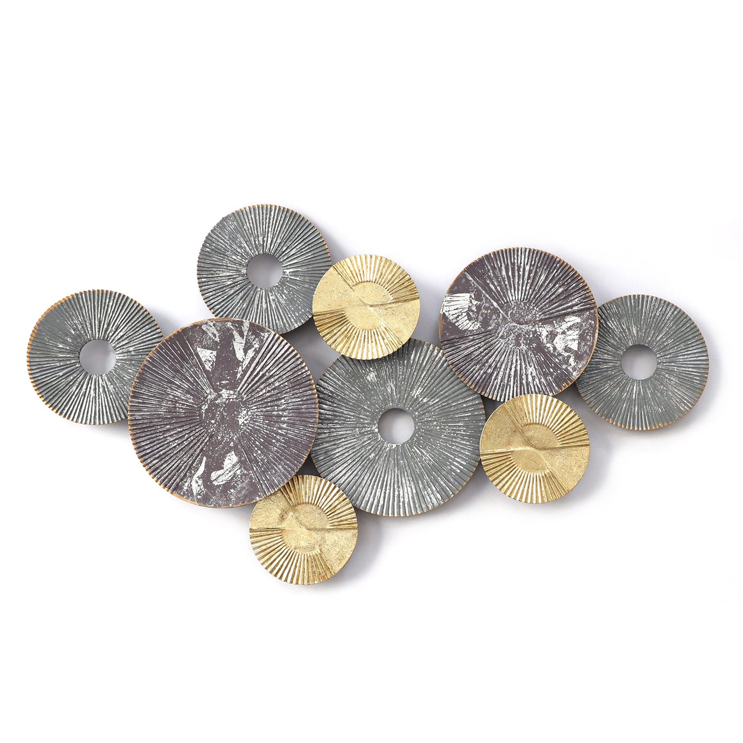 Διακοσμητικό Τοίχου 'Κύκλοι' Μεταλλικό Αντικέ Γκρι/Χρυσό 80x5x44