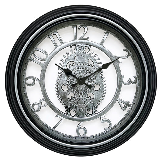 Ρολόι Τοίχου Ασημί/Μαύρο Πλαστικό Φ40.6x4.9