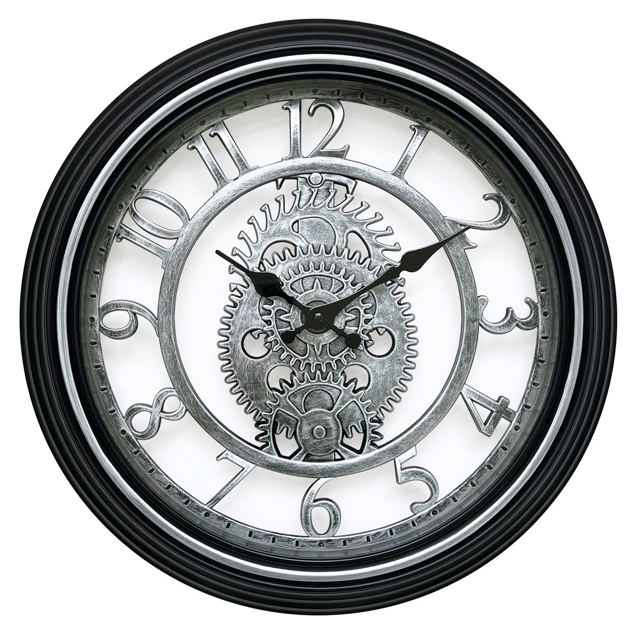 Ρολόι Τοίχου Ασημί/Μαύρο Πλαστικό Φ40.6x4.9