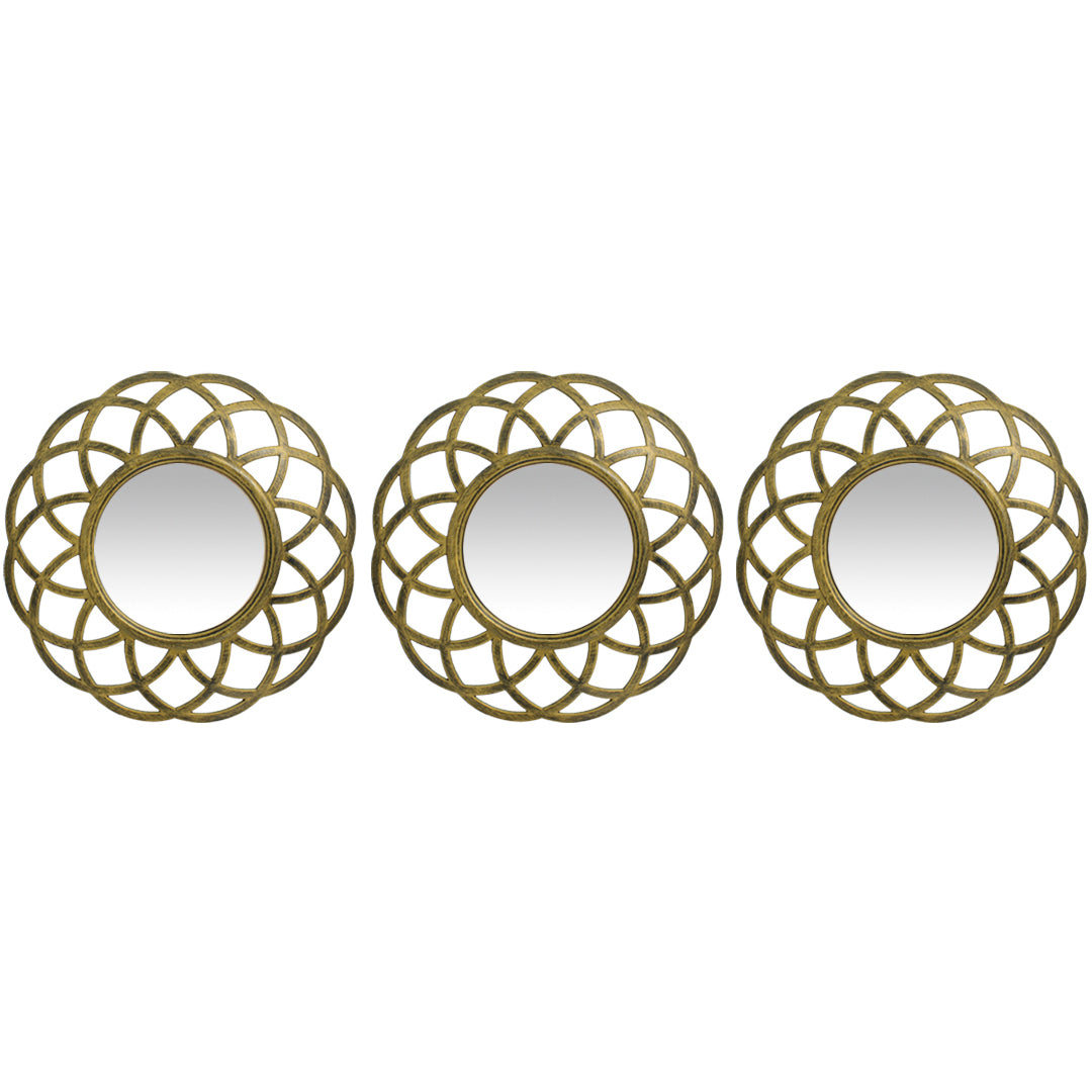 Καθρέπτες Τοίχου Πλαστικοί Αντικέ Χρυσοί 25x3x25 (3 Τεμ.)