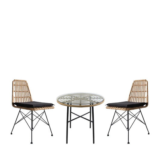 Σετ Τραπεζαρία Κήπου APPIUS Φυσικό/Μαύρο Μέταλλο/Rattan/Γυαλί Με 2 Καρέκλες 14990327