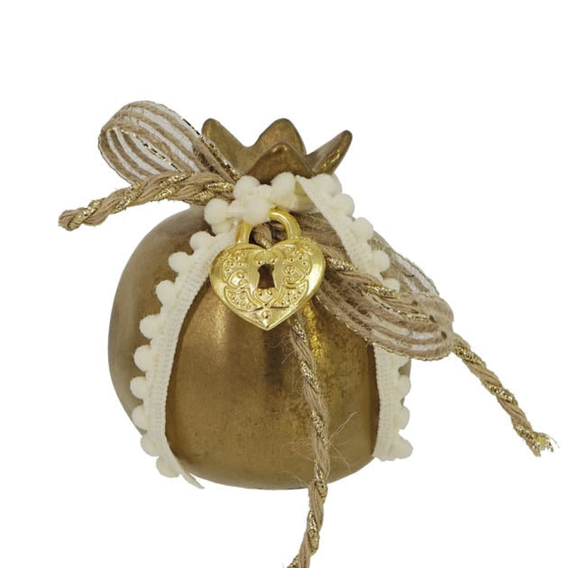 Διακοσμητικό Ρόδι Στολισμένο Κεραμικό Αντικέ Χρυσό 9x9x10
