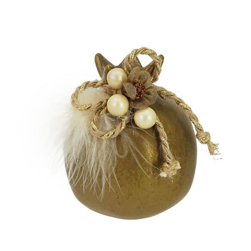 Διακοσμητικό Ρόδι Στολισμένο Κεραμικό Αντικέ Χρυσό 9x9x10