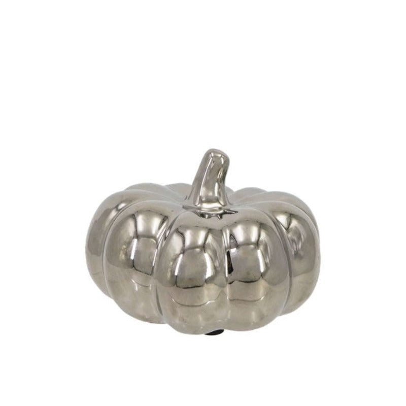 Διακοσμητική Κολοκύθα Κεραμική Ασημί 10x10x7