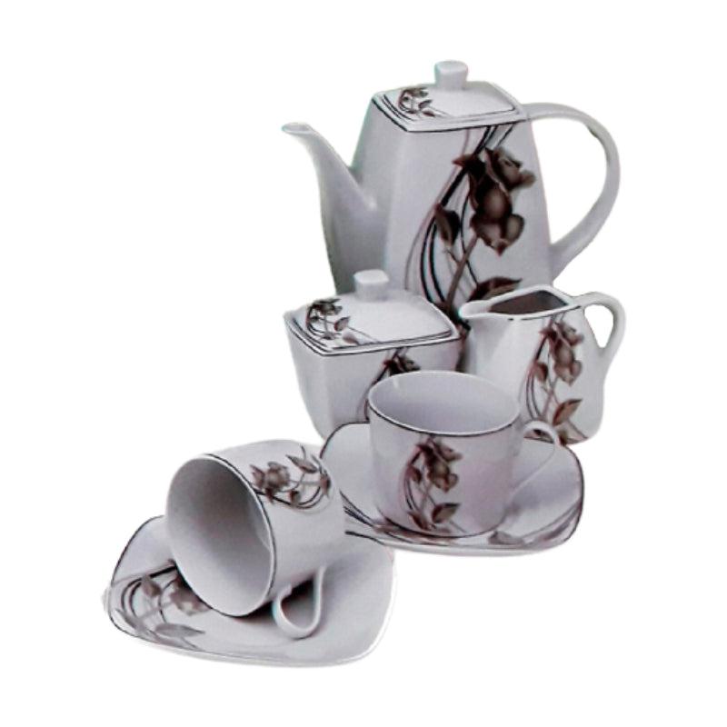 Σερβίτσιο Τσαγιού 'Λουλούδια' Πορσελάνινο Λευκό/Καφέ (15 Τεμ.)