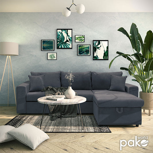 Καναπές Κρεβάτι Γωνιακός Υφασμάτινος Ανθρακί 225x148x81