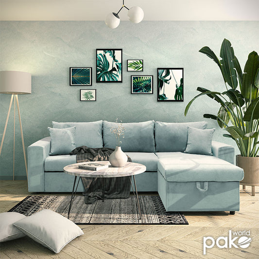 Καναπές Κρεβάτι Γωνιακός Υφασμάτινος Τυρκουάζ 225x148x81
