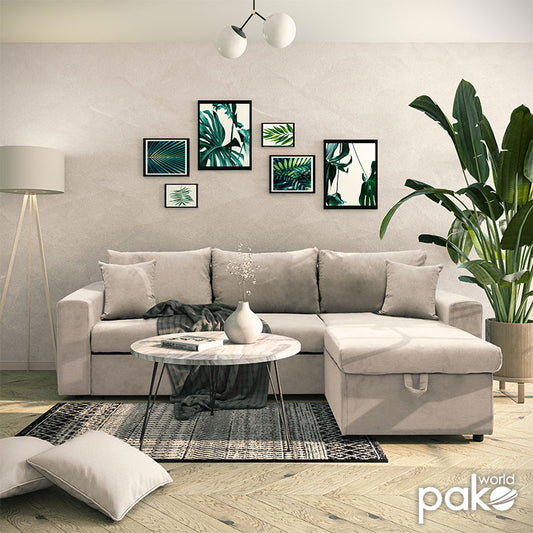 Καναπές Κρεβάτι Γωνιακός Υφασμάτινος Μπεζ 225x148x81