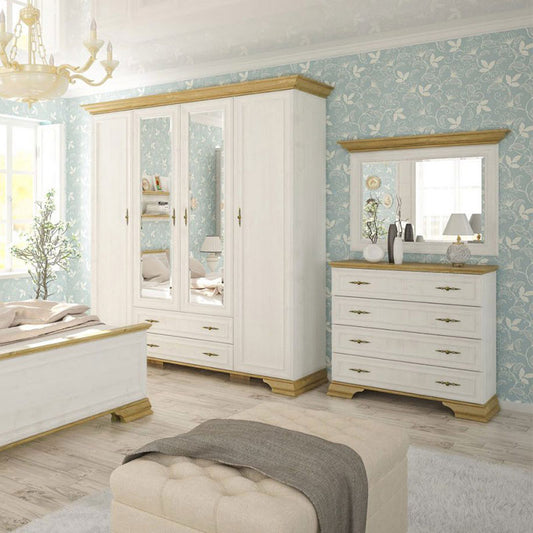 Συρταριέρα Ξύλινη Αντικέ Λευκή/Φυσική 94x39x89