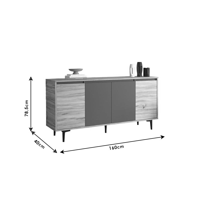 Μπουφές Ξύλινος Φυσικός/Ανθρακί 160x40x79