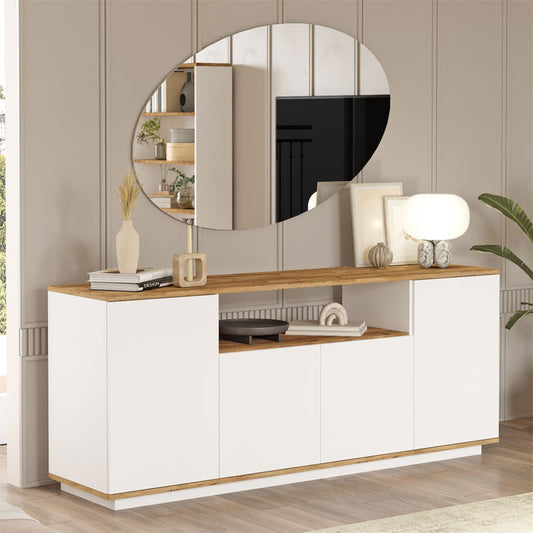 Μπουφές με Ράφι Ξύλινος Λευκός/Φυσικός 180x45x75