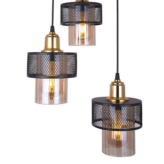 Φωτιστικό Οροφής 3φωτο Μεταλλικό/Γυάλινο Μαύρο/Χρυσό 30x30x85