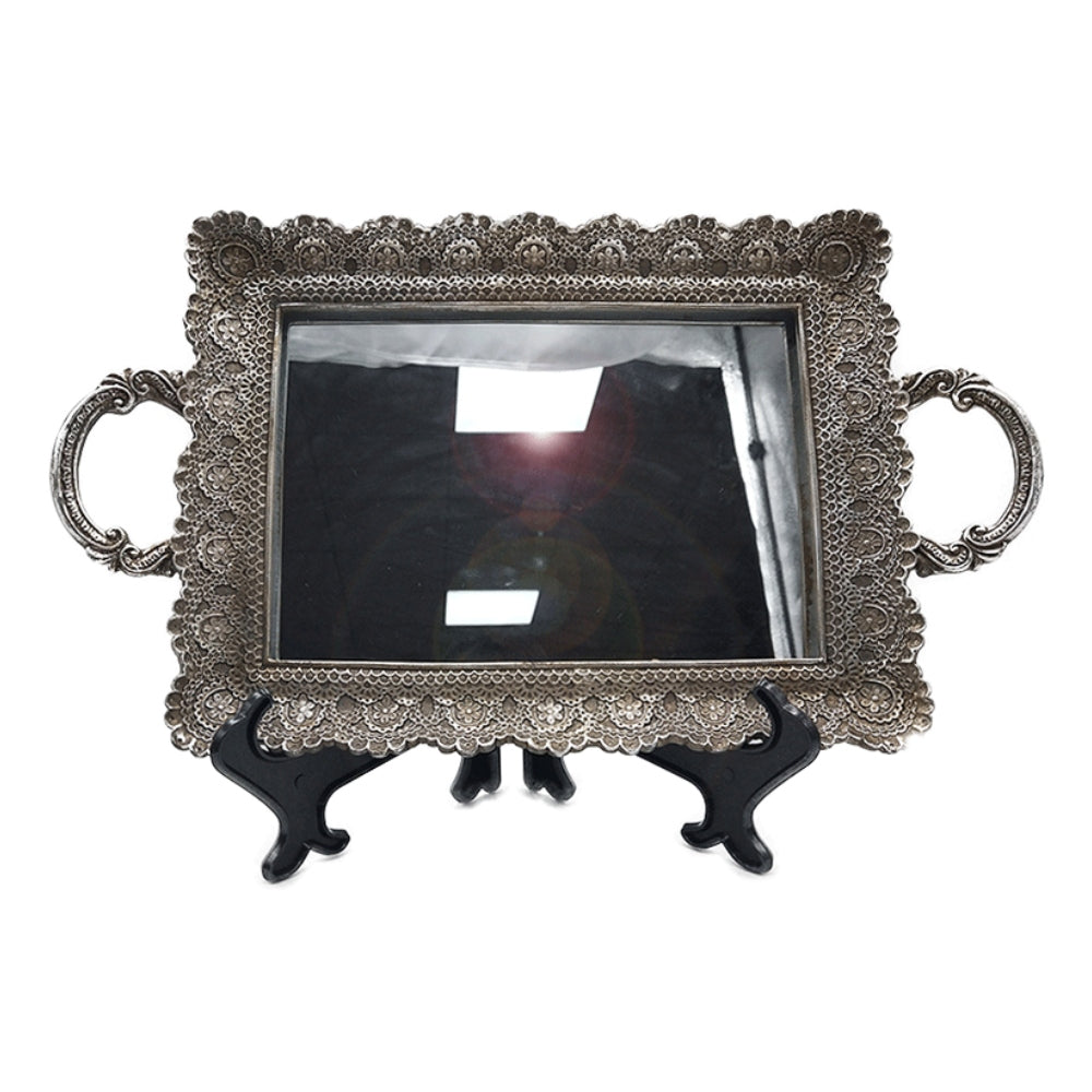 Δίσκος με Καθρέπτη Πολυρεσίνης Αντικέ Ασημί 38x22x3