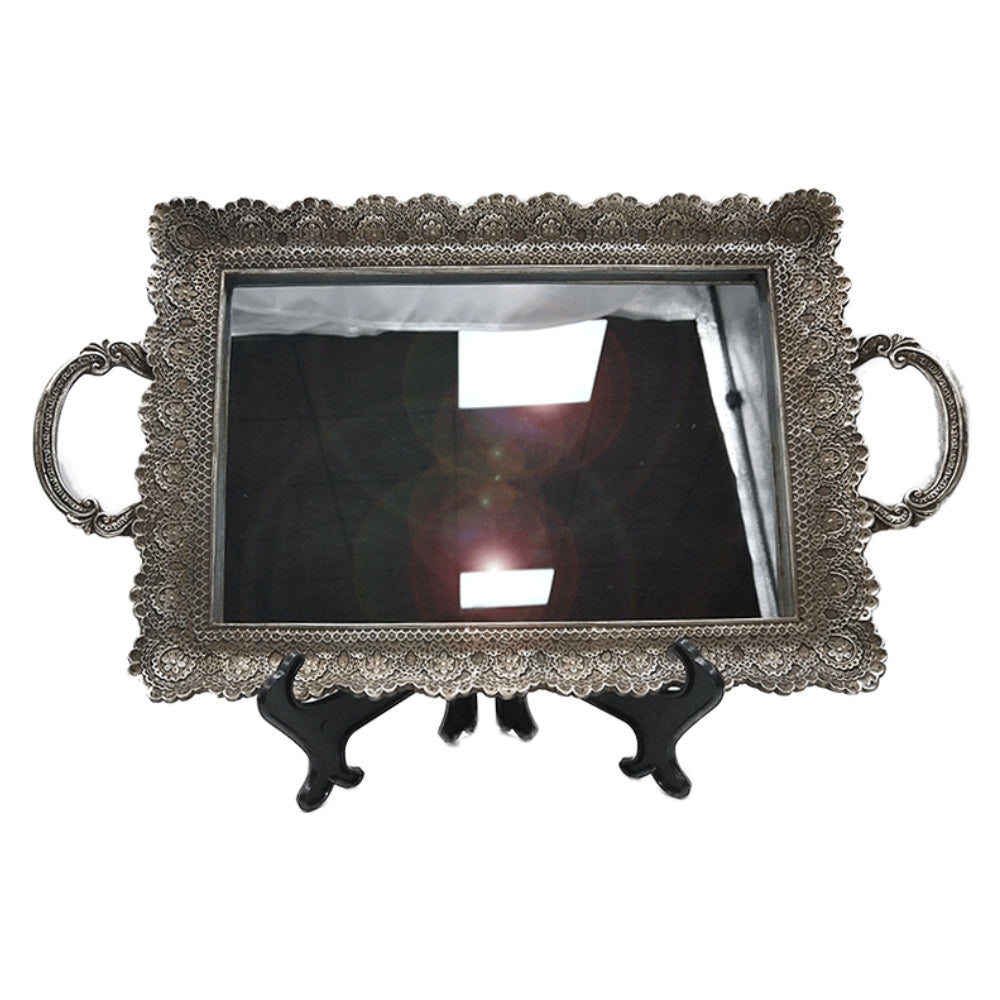 Δίσκος με Καθρέπτη Πολυρεσίνης Αντικέ Ασημί 44x25x3