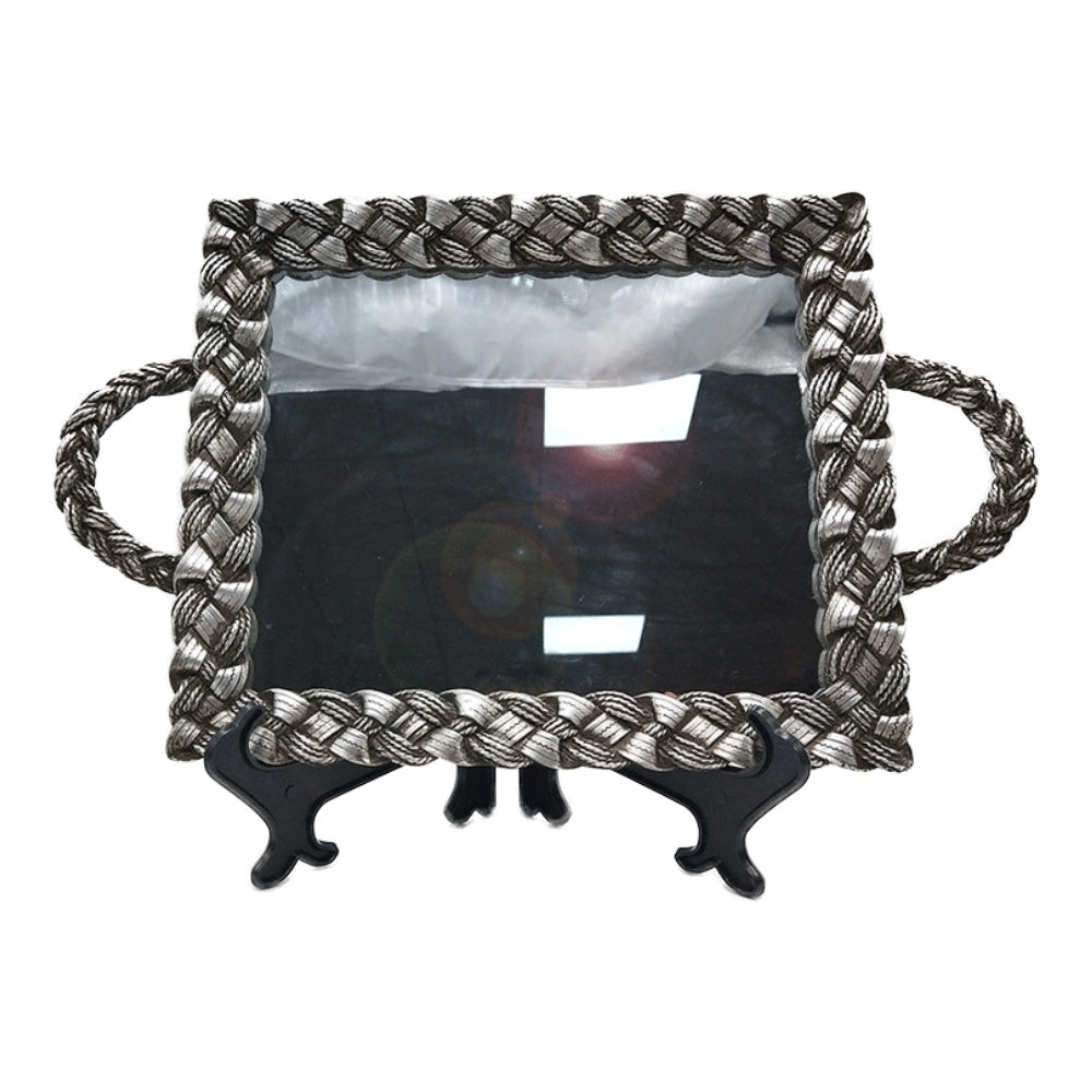 Δίσκος με Καθρέπτη Πολυρεσίνης Αντικέ Ασημί 40x25x3