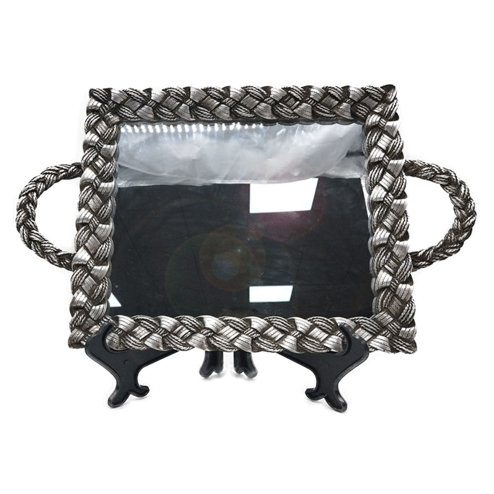 Δίσκος με Καθρέπτη Πολυρεσίνης Αντικέ Ασημί 49x29x3