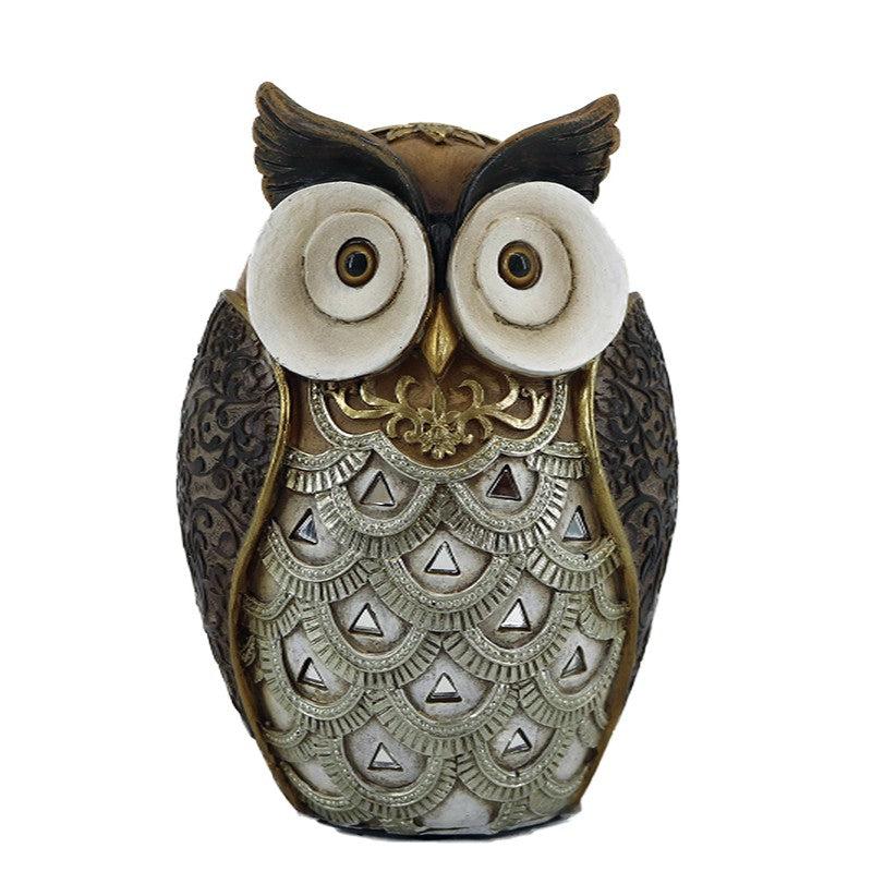 Διακοσμητική Κουκουβάγια Πολυρεσίνης Καφέ/Ασημί 10x9x14