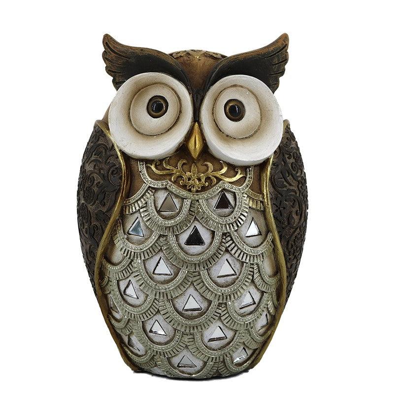 Διακοσμητική Κουκουβάγια Πολυρεσίνης Καφέ/Ασημί 12x10x17