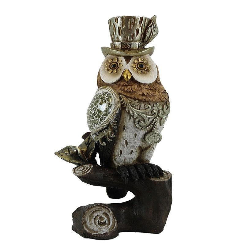 Διακοσμητική Κουκουβάγια Πολυρεσίνης Καφέ/Ασημί 10x8x24