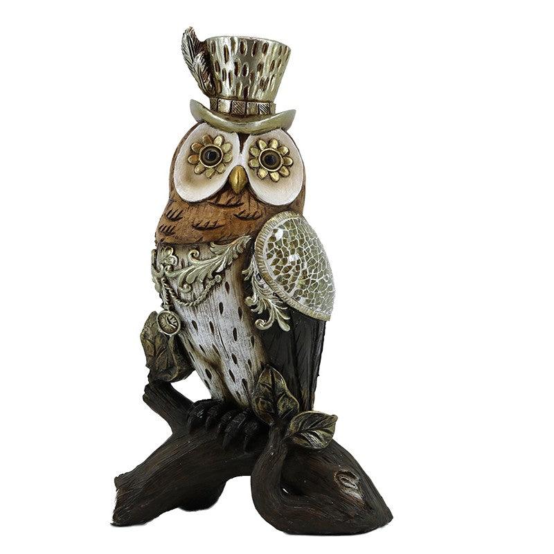 Διακοσμητική Κουκουβάγια Πολυρεσίνης Καφέ/Ασημί 14x9x27