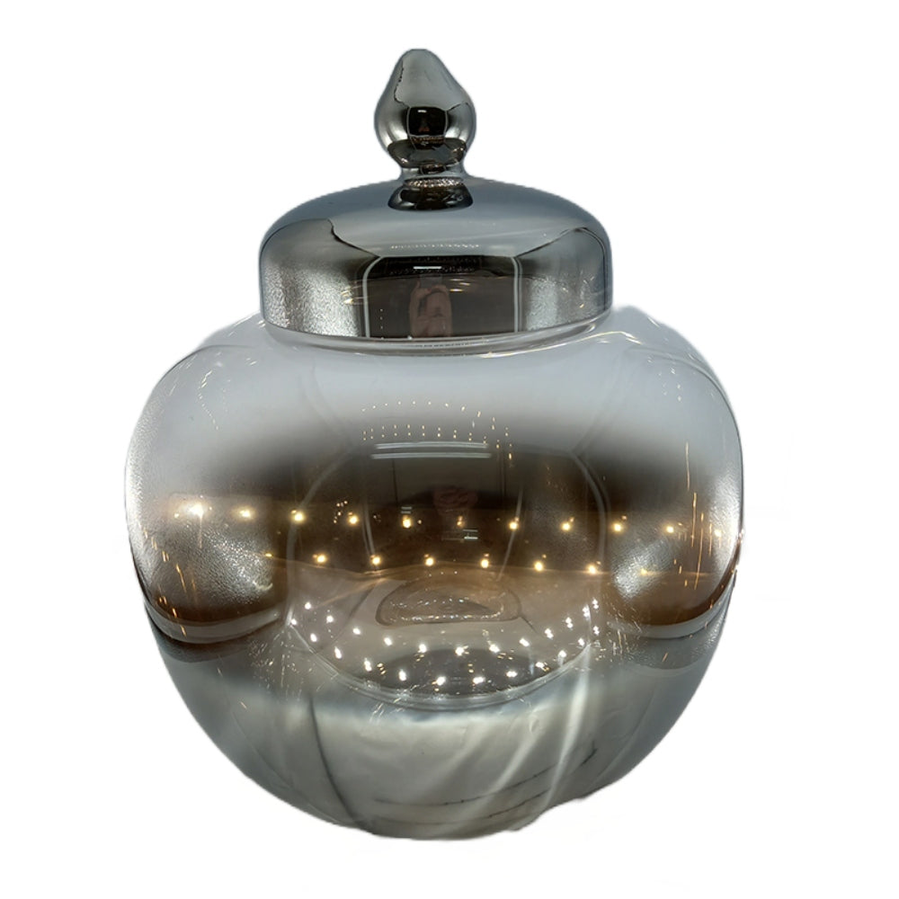 Βάζο με Καπάκι Γυάλινο Ασημί/Μελί 14x14x23