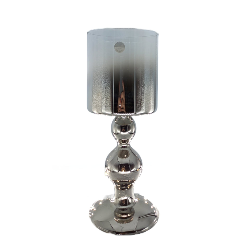 Κηροπήγιο Γυάλινο Ασημί/Μελί 10x10x28