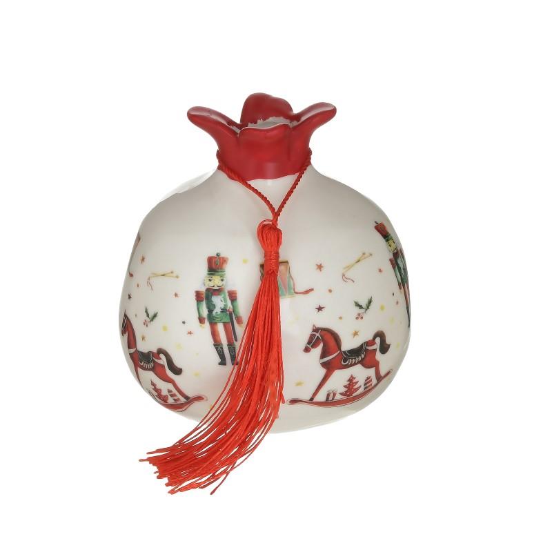 Χριστουγεννιάτικο Ρόδι Στολισμένο Κεραμικό Μπεζ/Κόκκινο 9x9x10