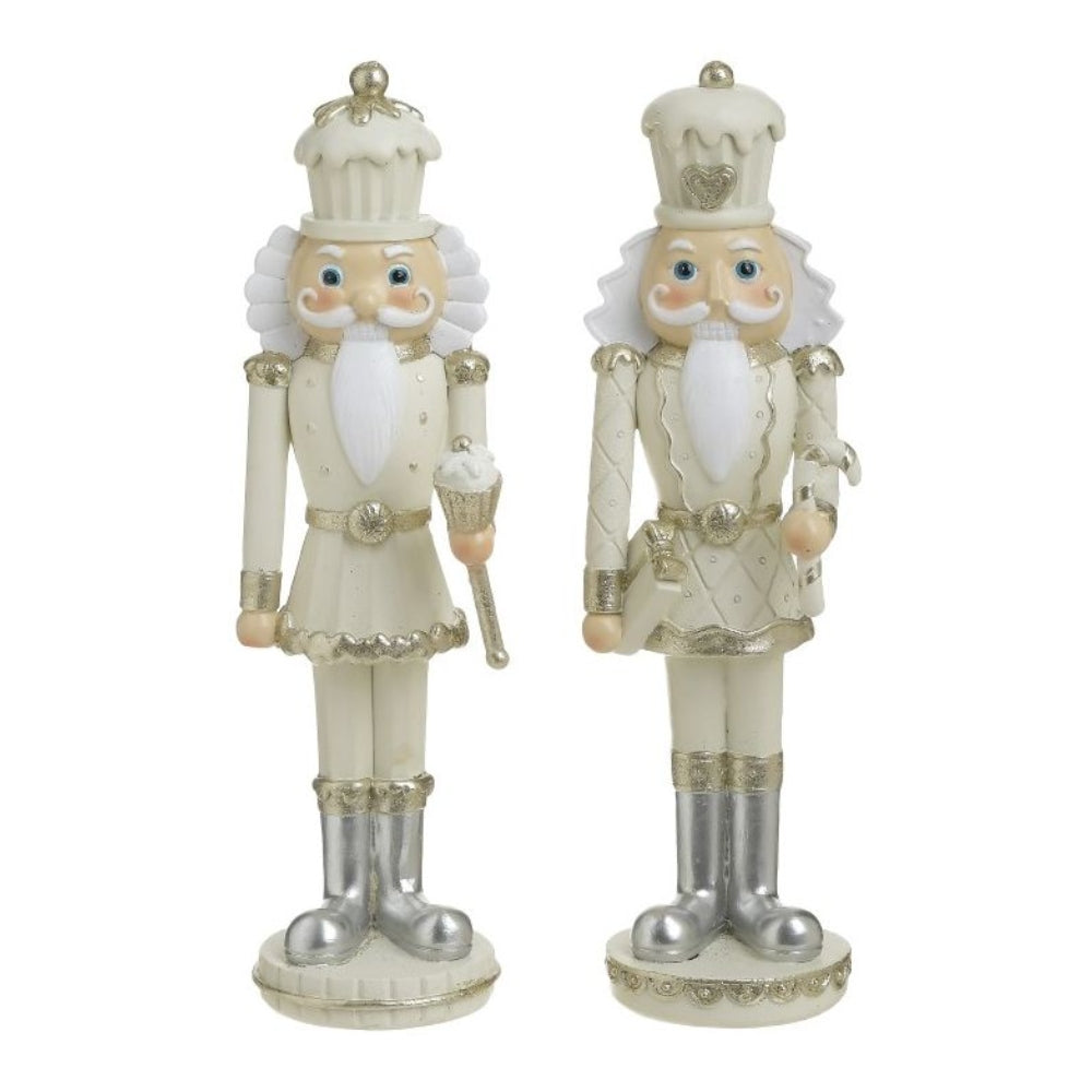 Διακοσμητικοί Καρυοθραύστες Πολυρεσίνης Εκρού/Λευκοί 7x7x23 (2 Τεμ.)