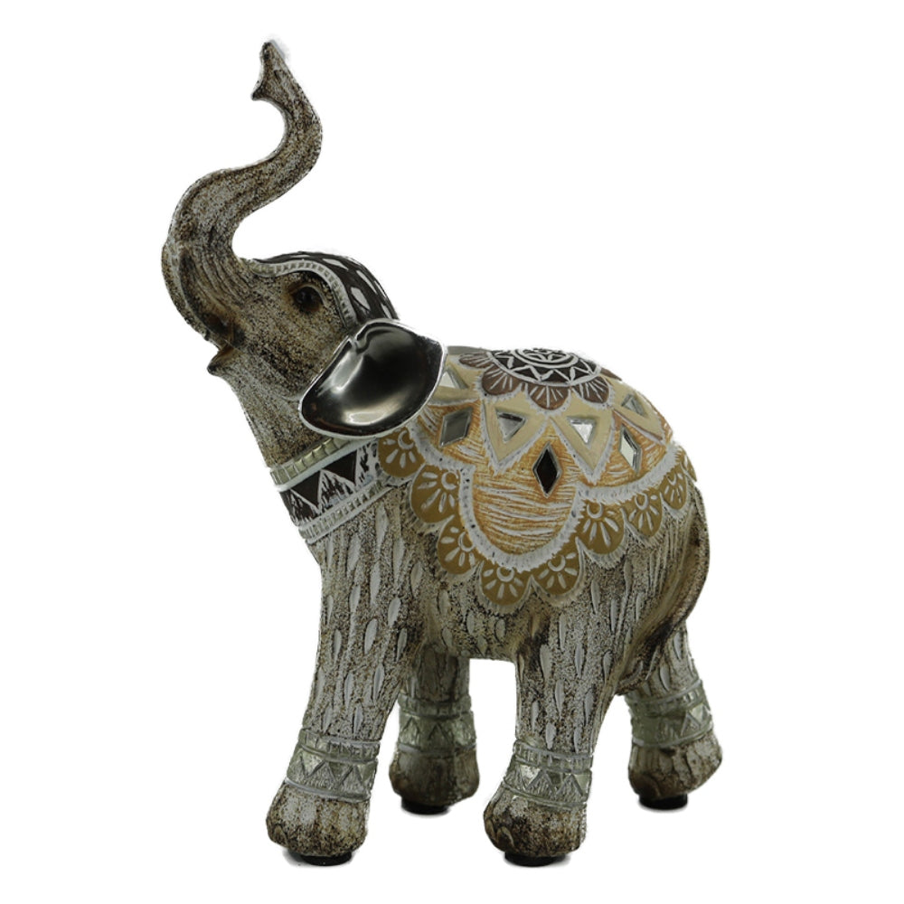 Διακοσμητικός Ελέφαντας Πολυρεσίνης Αντικέ Γκρι/Εκρού 12x5x14