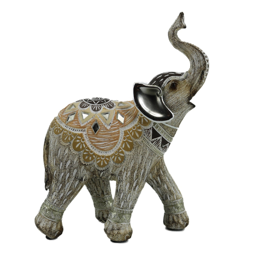 Διακοσμητικός Ελέφαντας Πολυρεσίνης Αντικέ Γκρι/Εκρού 15x6x18