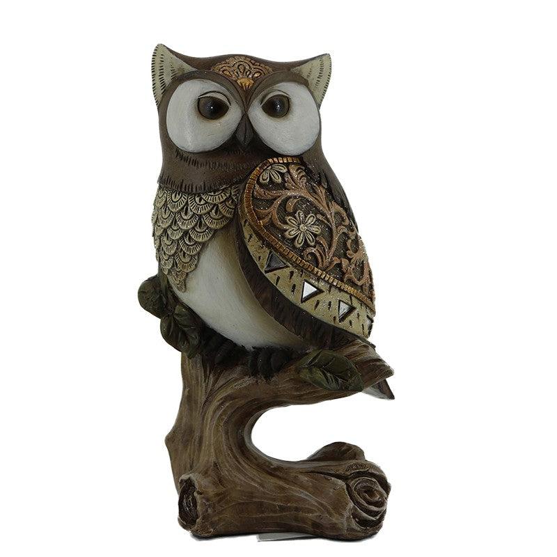 Διακοσμητική Κουκουβάγια Πολυρεσίνης Καφέ/Εκρού 10x8x20