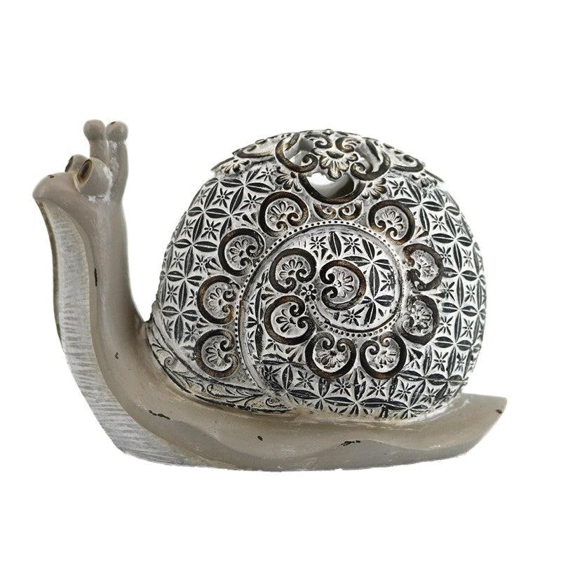 Διακοσμητικό Σαλιγκάρι Πολυρεσίνης Ασημί/Εκρού 17x9x12