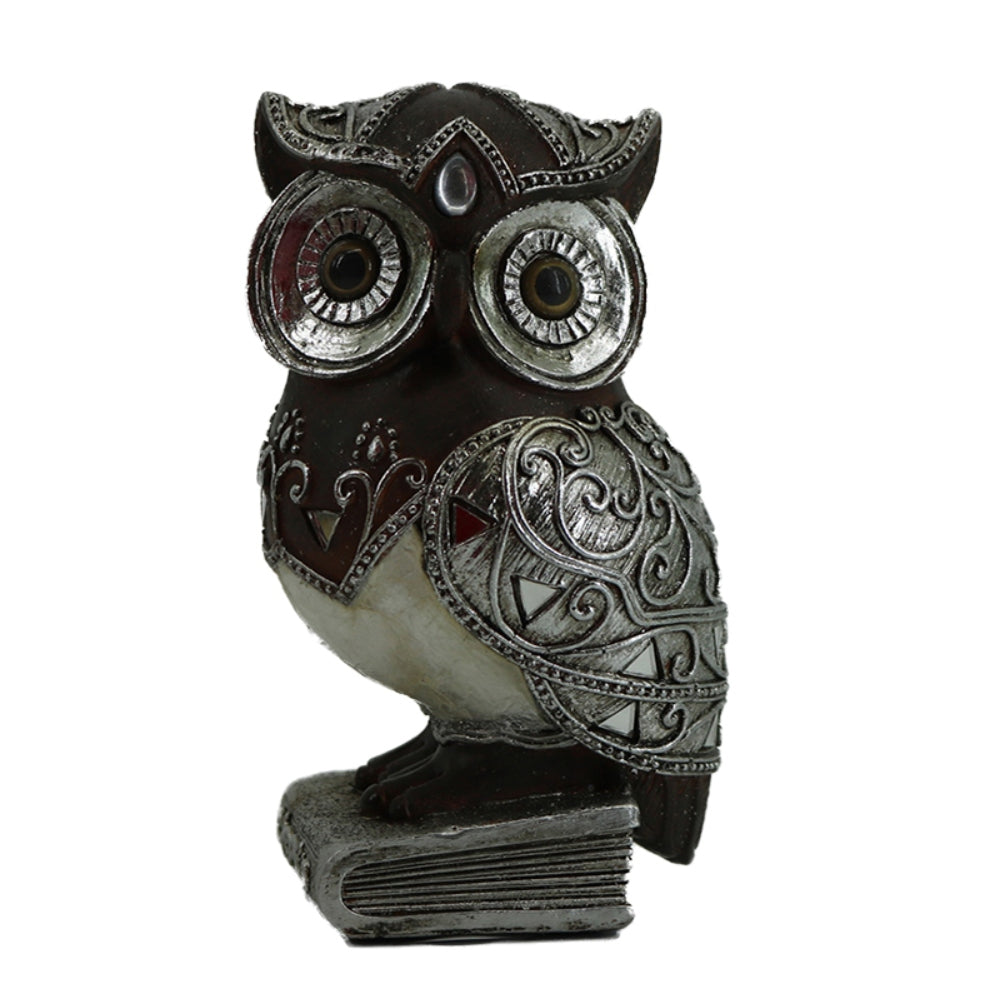 Διακοσμητική Κουκουβάγια Πολυρεσίνης Ασημί/Καφέ 8x7x13