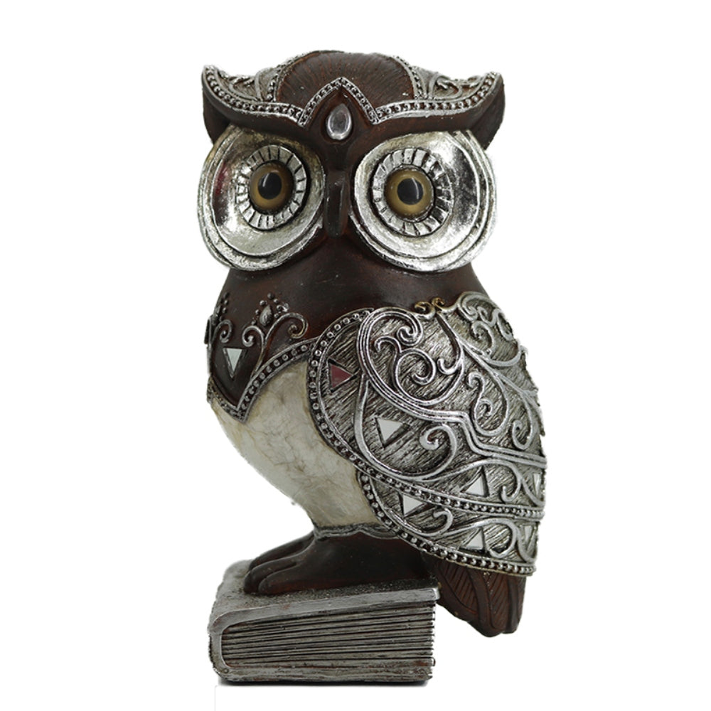 Διακοσμητική Κουκουβάγια Πολυρεσίνης Ασημί/Καφέ 10x9x17