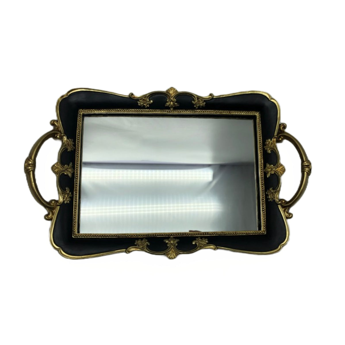 Δίσκος με Καθρέπτη Πολυρεσίνης Μαύρος/Χρυσός 36x23x4