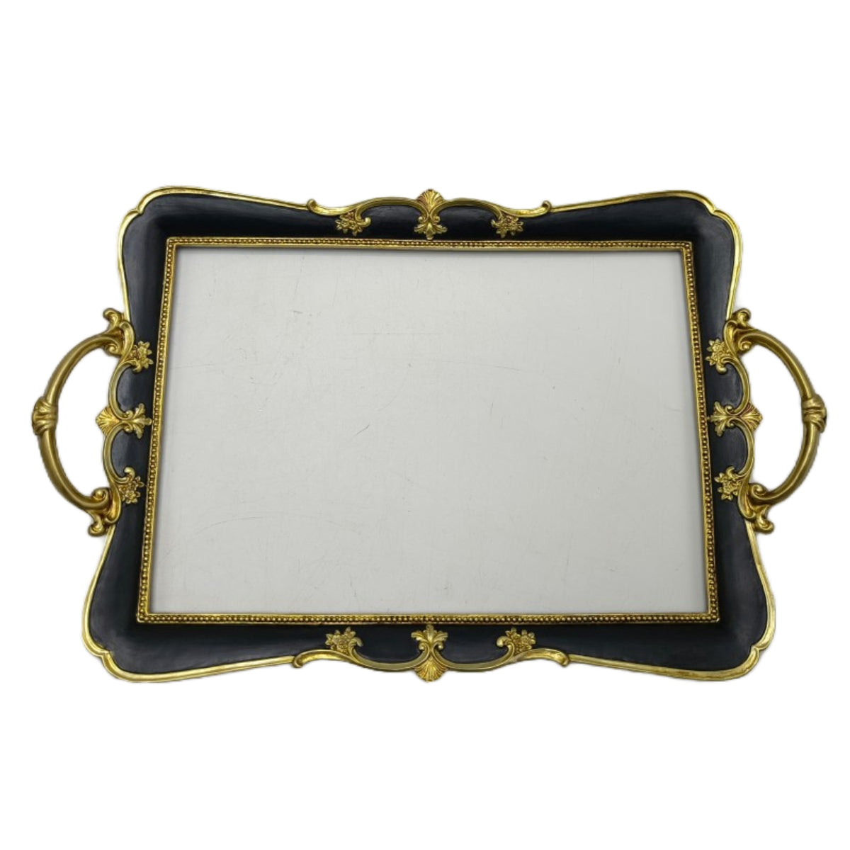 Δίσκος με Καθρέπτη Πολυρεσίνης Μαύρος/Χρυσός 43x27x4