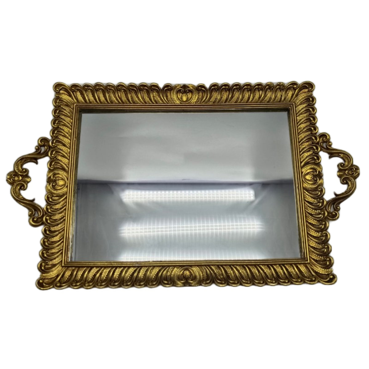 Δίσκος με Καθρέπτη Πολυρεσίνης Χρυσός 45x28x3